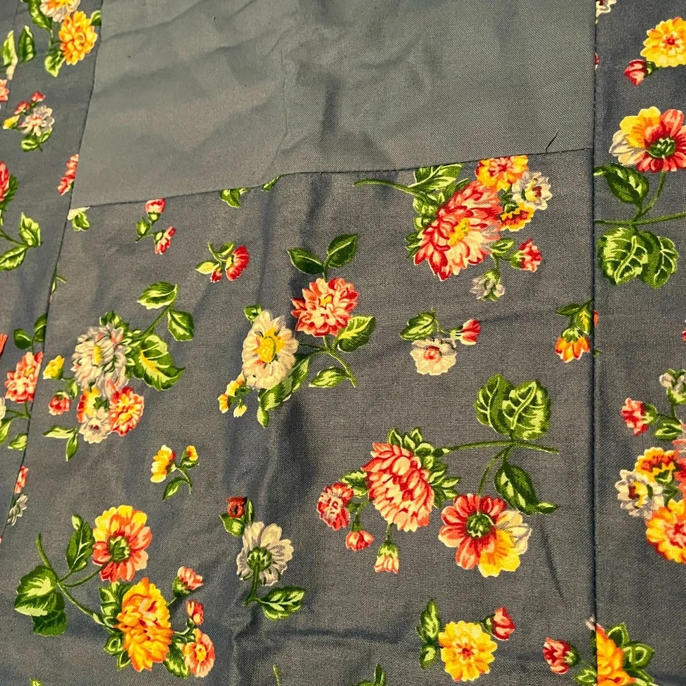 Quilted Lap Blanket NEWLY MADE Light Blue Dark Blue Flowers